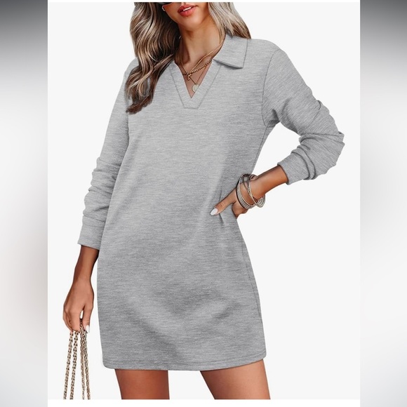 Womens Long Sleeve Lapel Collared V Neck
Sweatshirt Dress Loose new 🆕 - Picture 1 of 6